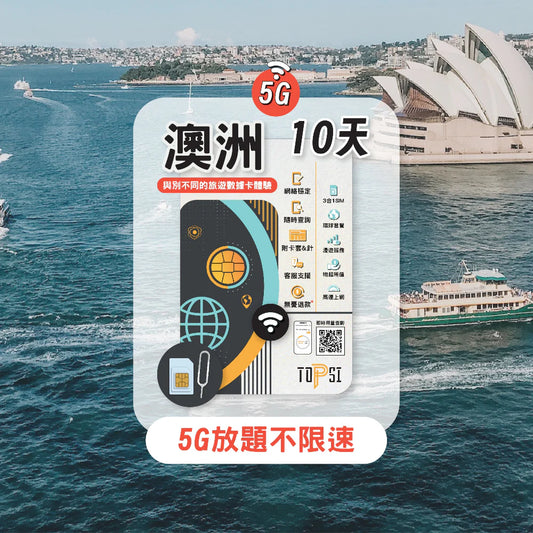 Topsi【澳洲】5G/4G 10/20/30日 數據任用 無限放題 上網卡