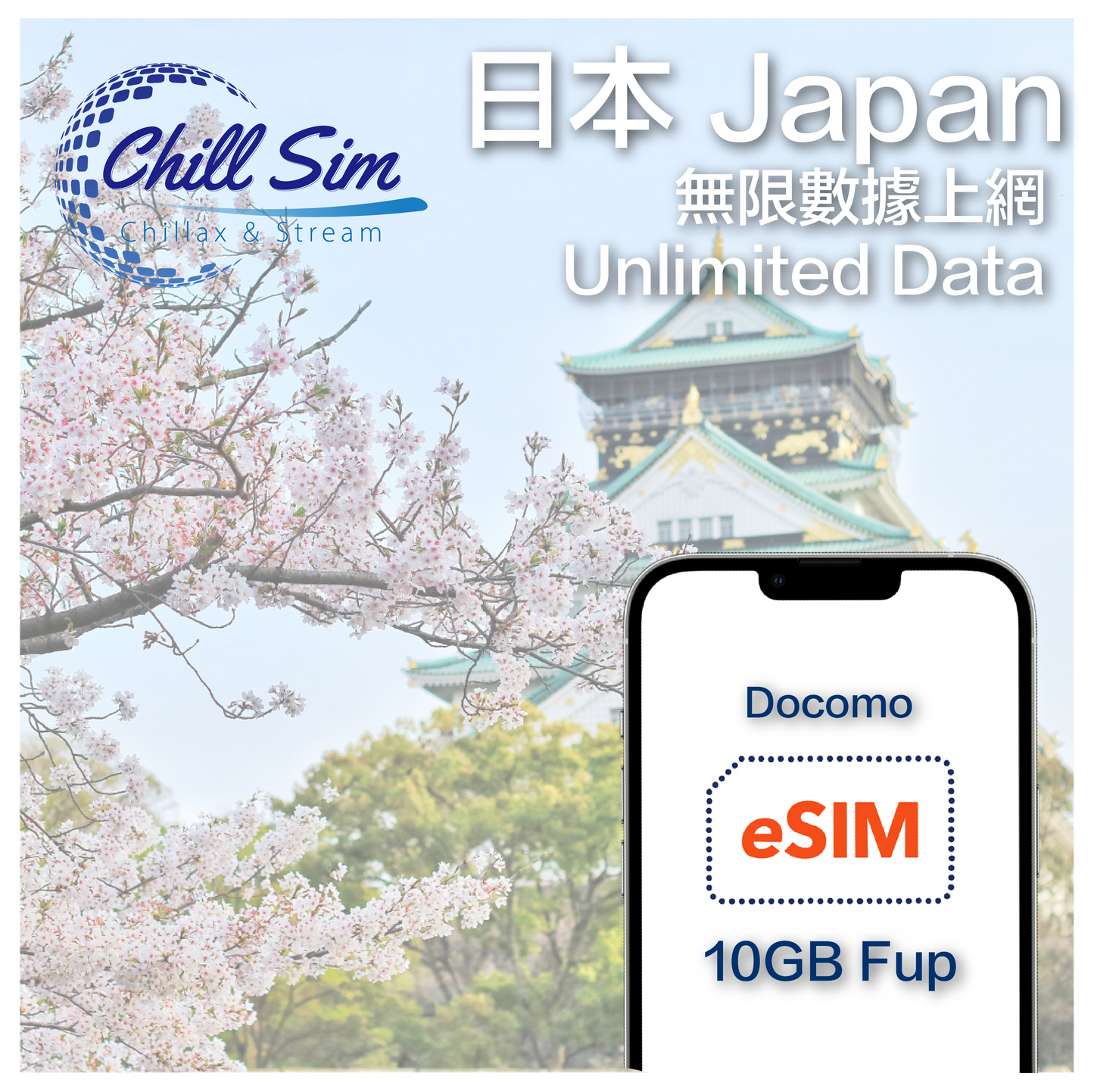 【Japan 日本】10GB Fup 4G unlimited data eSIM (Docomo)