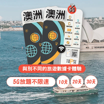 Topsi【澳洲】5G/4G 10/20/30日 數據任用 無限放題 上網卡